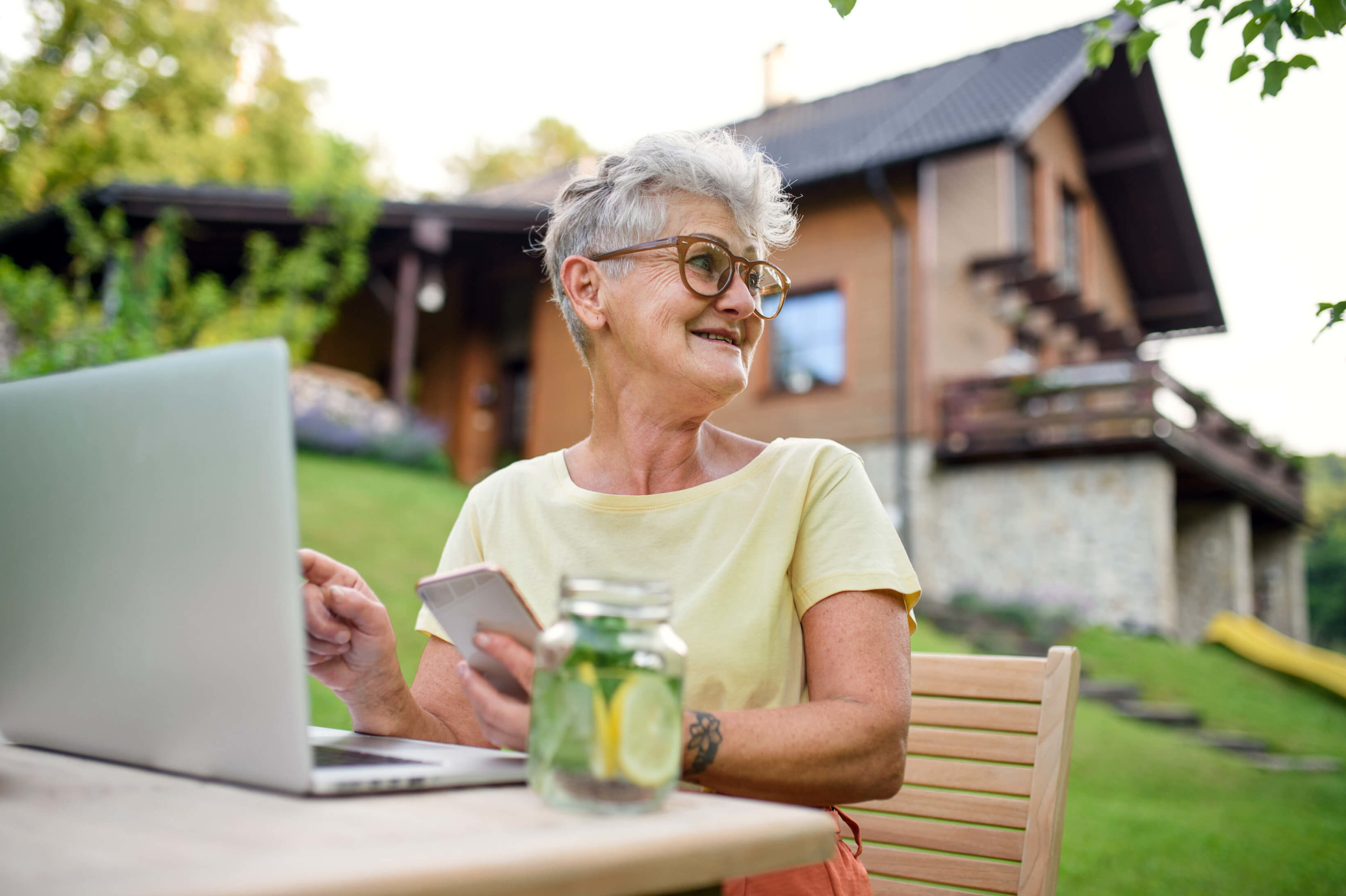 Older woman using FIDO authentication on laptop