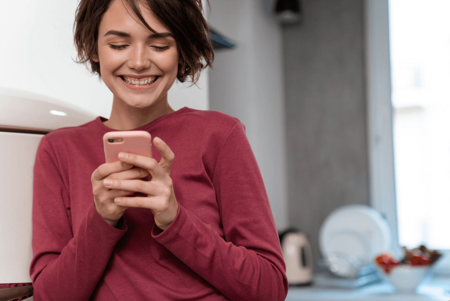 Young woman verifies her identity on her smartphone